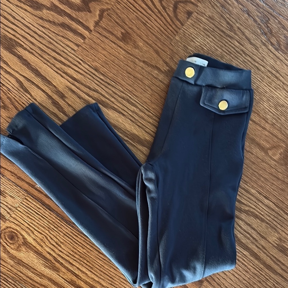 Zara girl Kids Black ponte jeggings skinny Pants accent gold buttons size 10